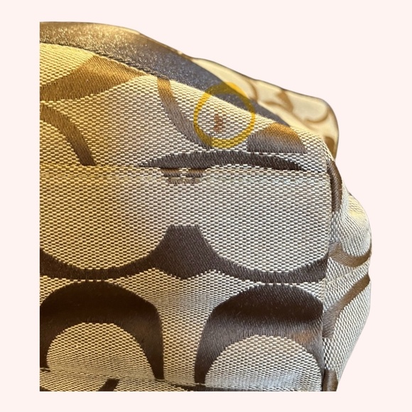 Coach Signature Stripe Tote F19046 Khaki Brown Canvas Leather Trim Purse Bag - Picture 13 of 14